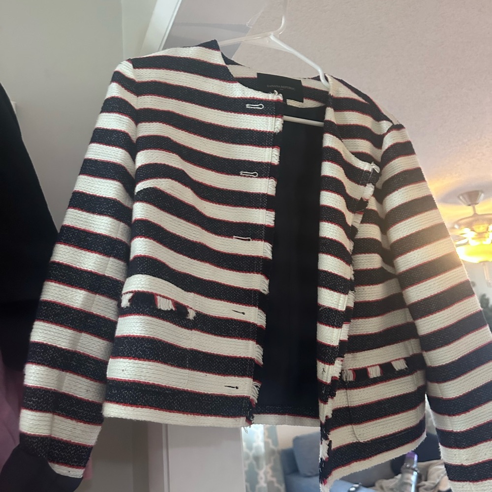 Banana Republic Black and White Striped Blazer